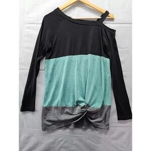 TEMOFON Twist Front Cold Shoulder Colorblock Long Sleeve Tunic Top Women’s S